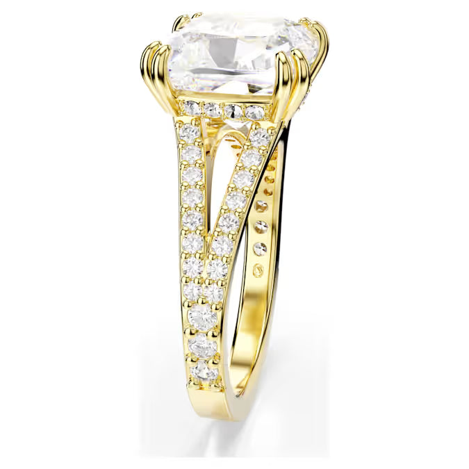 Stilla cocktail ring, Square cut, Pavé, White, Gold-tone plated