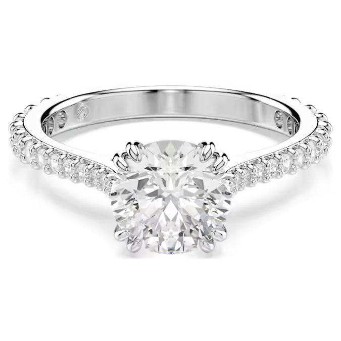 Stilla ring, Set (2), Round cut, White, Rhodium plated