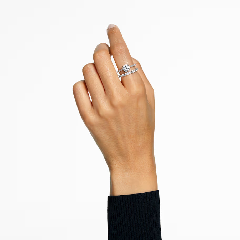 Stilla ring, Set (2), Round cut, White, Rhodium plated