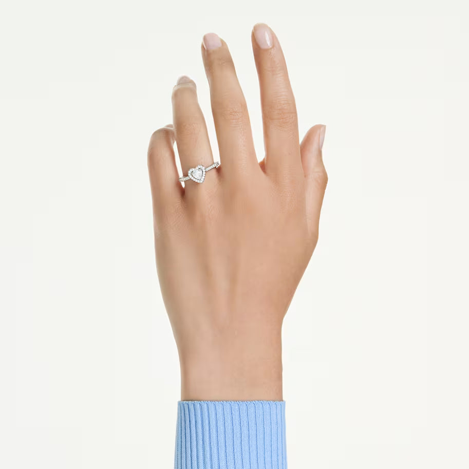 Una Angelic motif ring, Mixed cuts, Heart, White, Rhodium plated