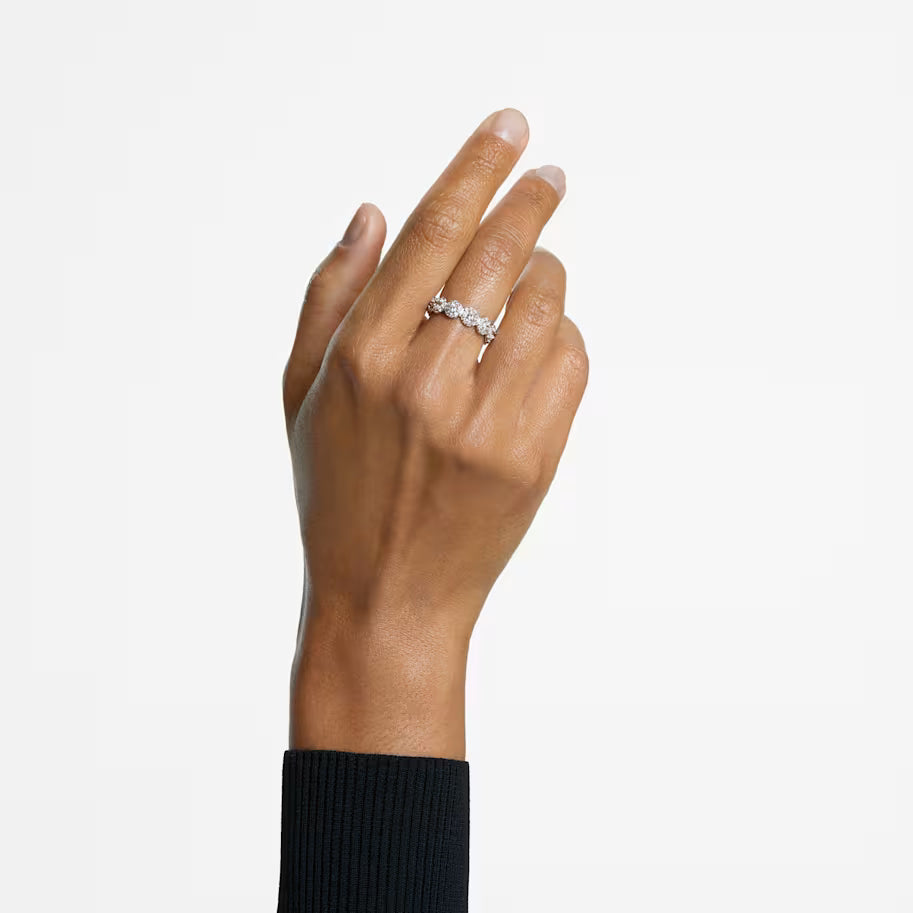 Una Angelic ring, Round cut, White, Rhodium plated
