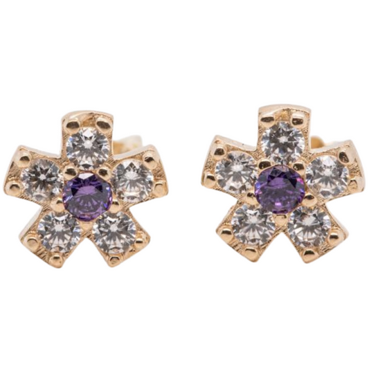 Purple CZ 14KT gold pushback earrings
