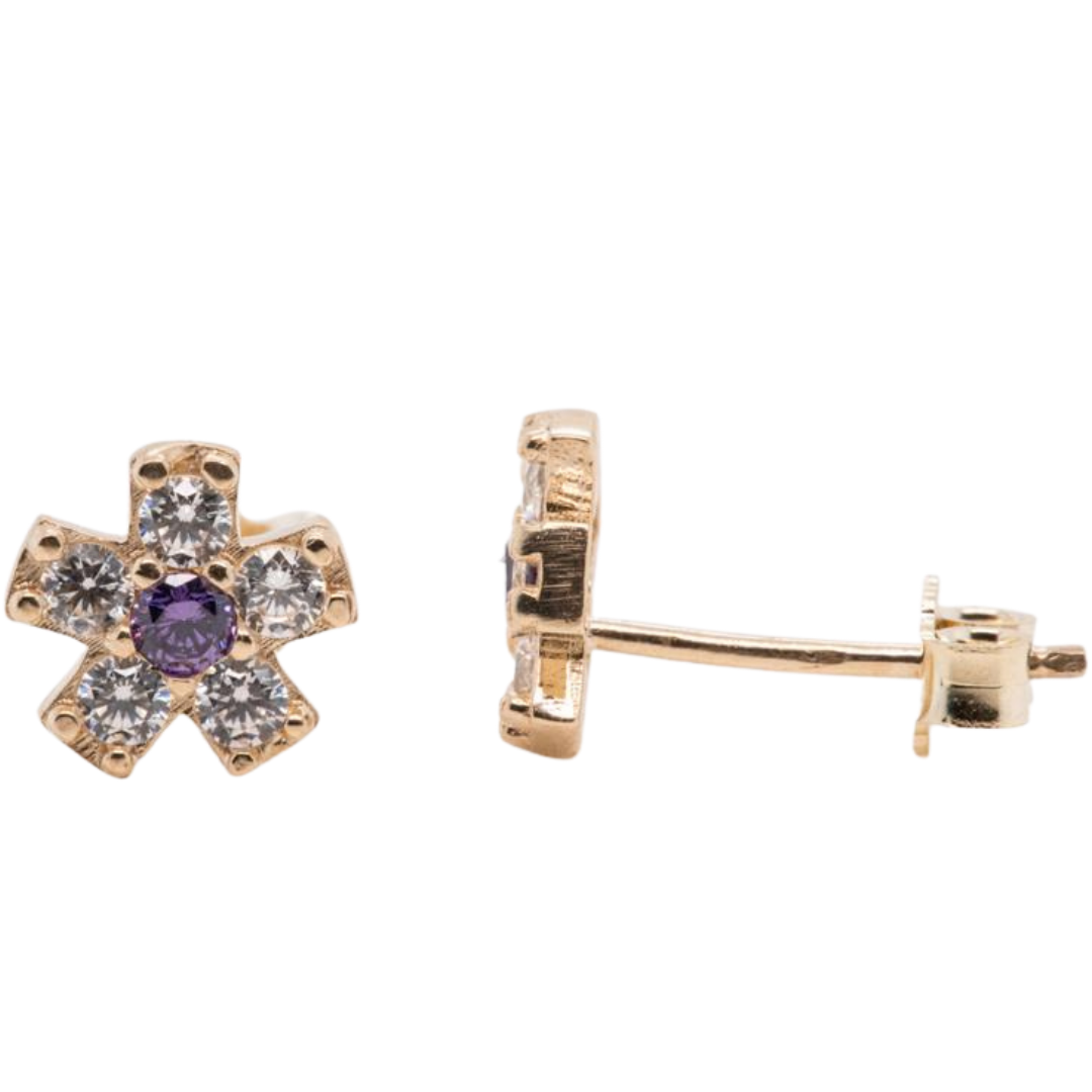 Purple CZ 14KT gold pushback earrings
