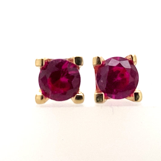 Ruby Color CZ 14 K gold pushback earrings