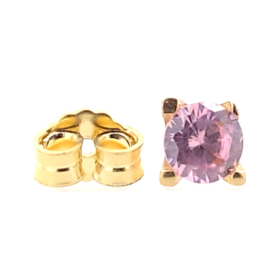 Light Pink CZ 14 K Gold Pushback Earring