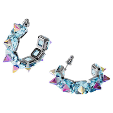 Chroma hoop earrings, Blue, Rhodium plated